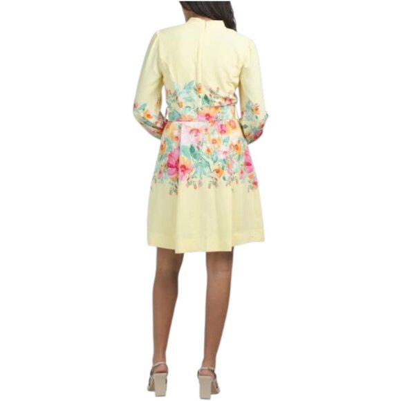 TAHARI ASL Long Sleeve Belted Floral Mini Dress - Picture 2 of 5